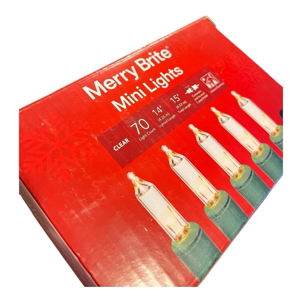 Lot of 2 Merry Brite 70 Count Each Mini Christmas Lights Clear on Green Wire
